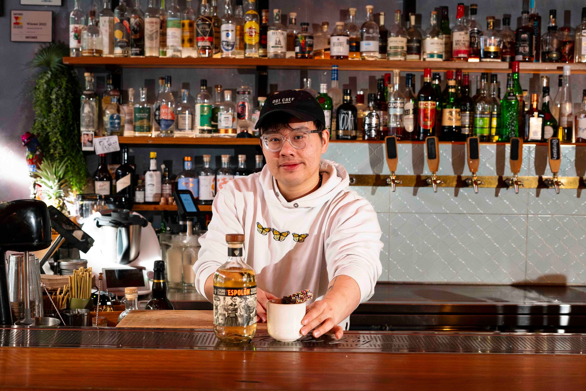 Jax Thai with his Espolòn Afterlife To The Bone cocktail. Photo: Boothby