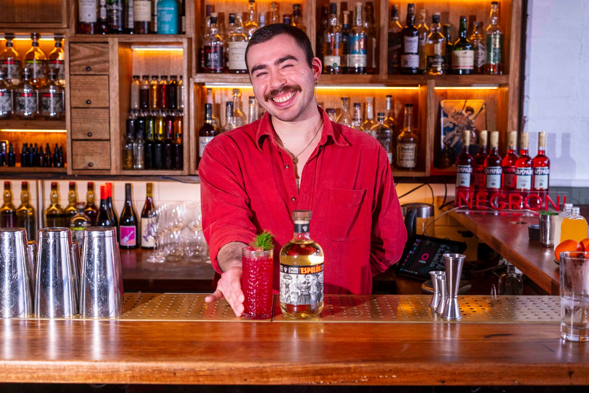 Navarre at Black Pearl with his drink, Homebound. Photo: Boothby