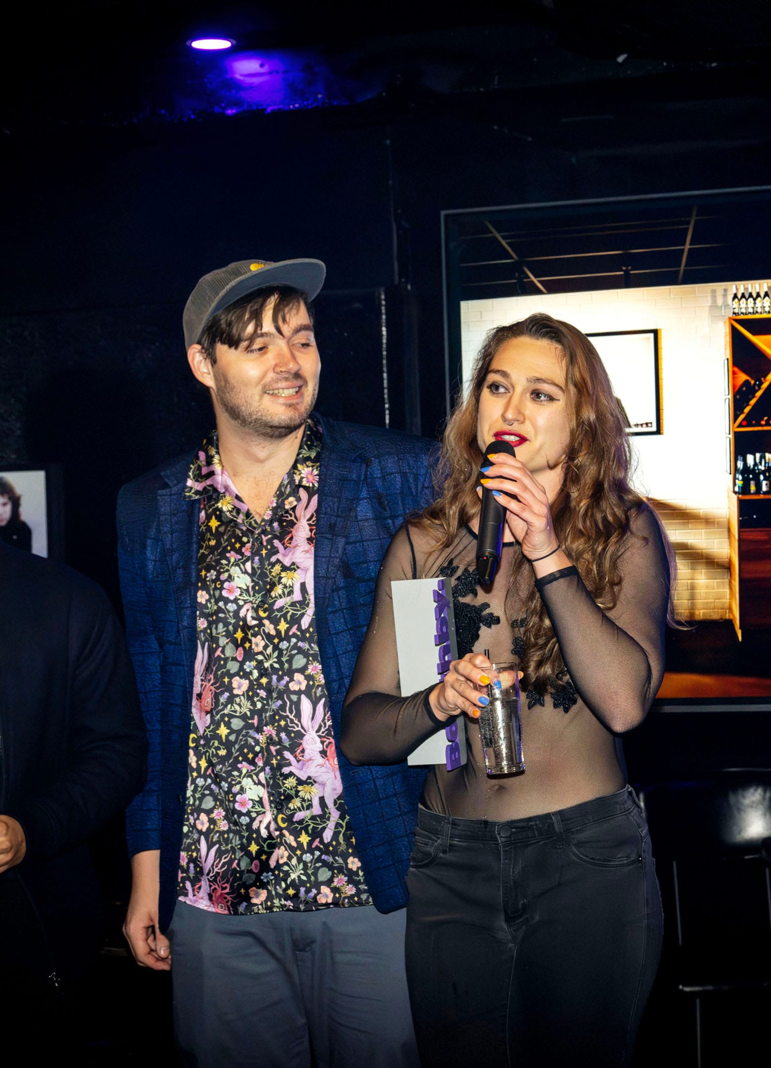 Cecile Schoen addresses the crowd after Alba Bar & Deli is named the Best Bar in Queensland in June. Photo: Christopher Pearce