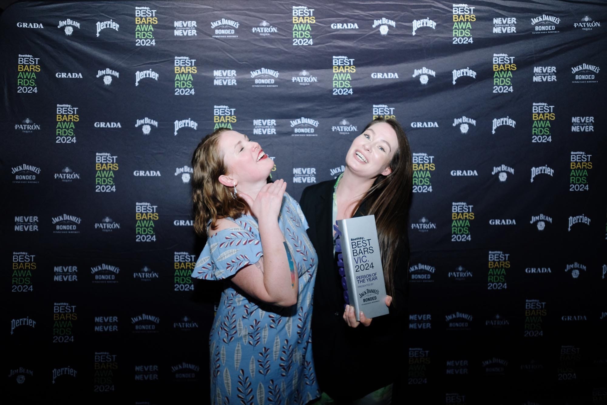 Trish Brew (right) was awarded the Person of the Year presented by Jack Daniel's Bonded by last year's winner, Cara Devine. Photo: Dominic Xavier