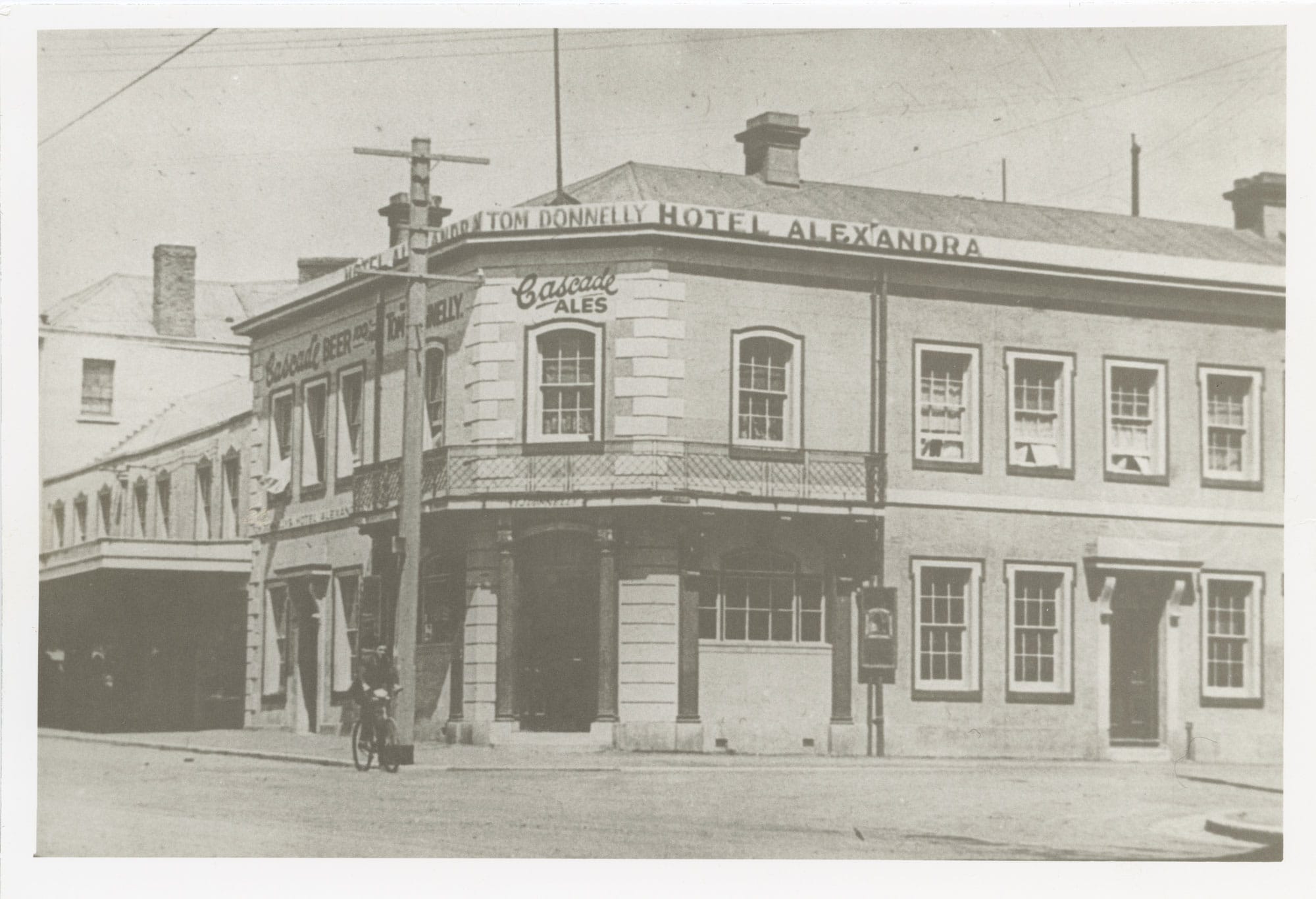 The Hope & Anchor in Hobart, in 1950, then known as the Hotel Alexandria, lays claim to be Australia's oldest continuously licensed pub. Photo: Libraries Tasmania