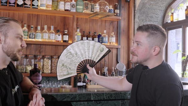 James talks to Malt & Juniper bar manager, Aaron. Photo: Boothby